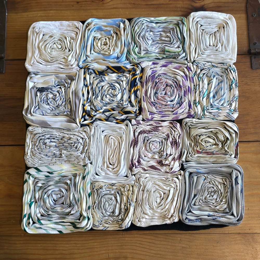 Vintage Dreamweavers Handmade Silk Tie Pillow Cover with Hand-Rolled Roses